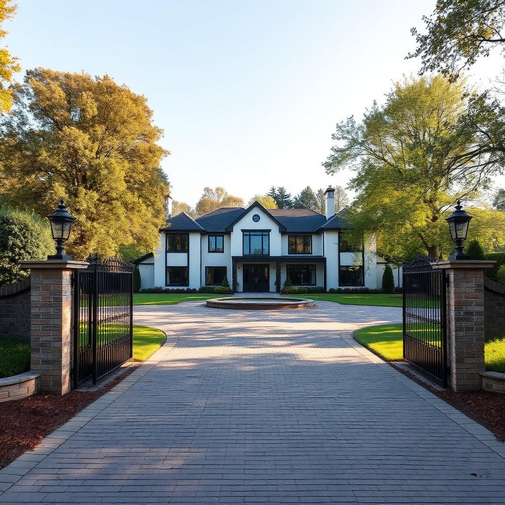 Affluent Chigwell Essex property with iron gates, paved driveway and a large detached mansion