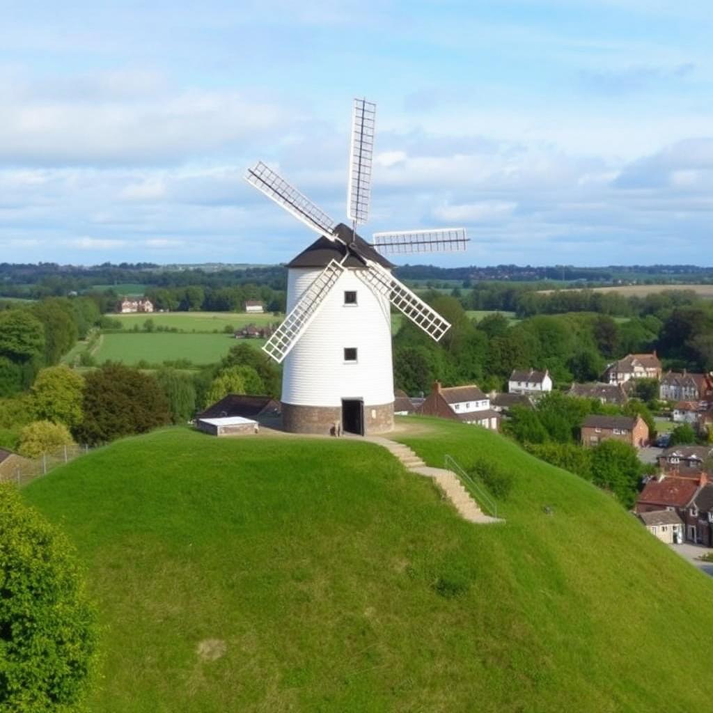 Rayleigh Essex windmill on a green hill overlooking the historic market town